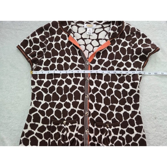 Talbots Petites Giraffe Print Knit Cardigan Top Short Sleeve Y2K Brown Medium - Picture 5 of 7
